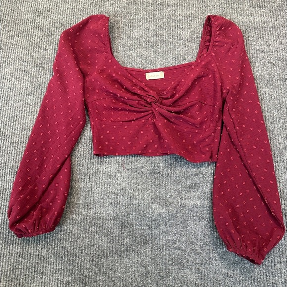 Altar'd State Tops - Altar'd State Swiss Dot Twist Front Crop Top Medium Burgundy Long Sleeve Woven